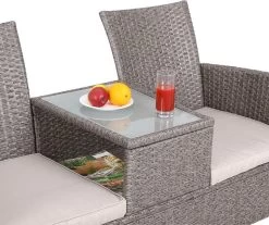 Casaria Tuinbank Polyrattan - 2-Zits Incl.Tafel - Weerbestendig Beige -Philips Hue Winkel 1200x1004 4