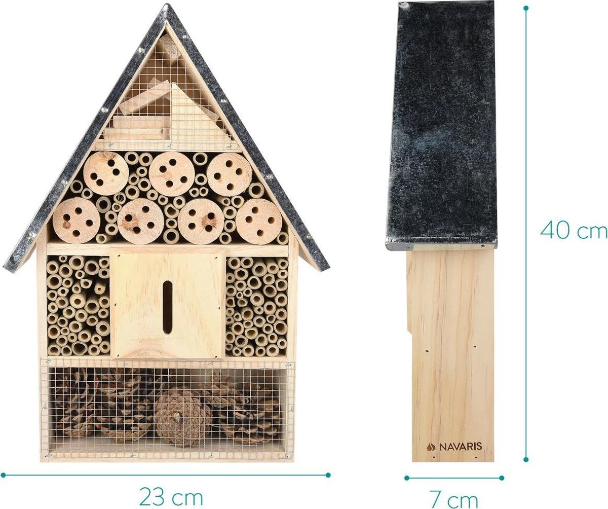 Navaris Houten Insectenhotel XL - Design Insectenhotel Met Natuurlijke Materialen - Voor Bijen, Lieveheersbeestjes En Vlinders - Om Op Te Hangen 4 Navaris Houten Insectenhotel XL - Design Insectenhotel Met Natuurlijke Materialen - Voor Bijen, Lieveheersbeestjes En Vlinders - Om Op Te Hangen - Afbeelding 2
