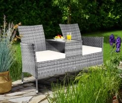 Casaria Polyrattan Tuinbank - Incl. Tafel & Kussens 7 Cm - Grijs -Philips Hue Winkel 1200x1013