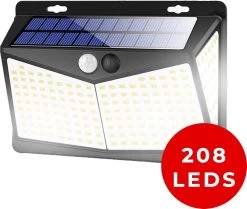 Living Nine® Solar Buitenlamp Met Bewegingssensor - Wandlamp Op Zonne Energie - 208 LED - Waterdicht - Tuinverlichting - Met Sensor - Voor Buiten - Zwart