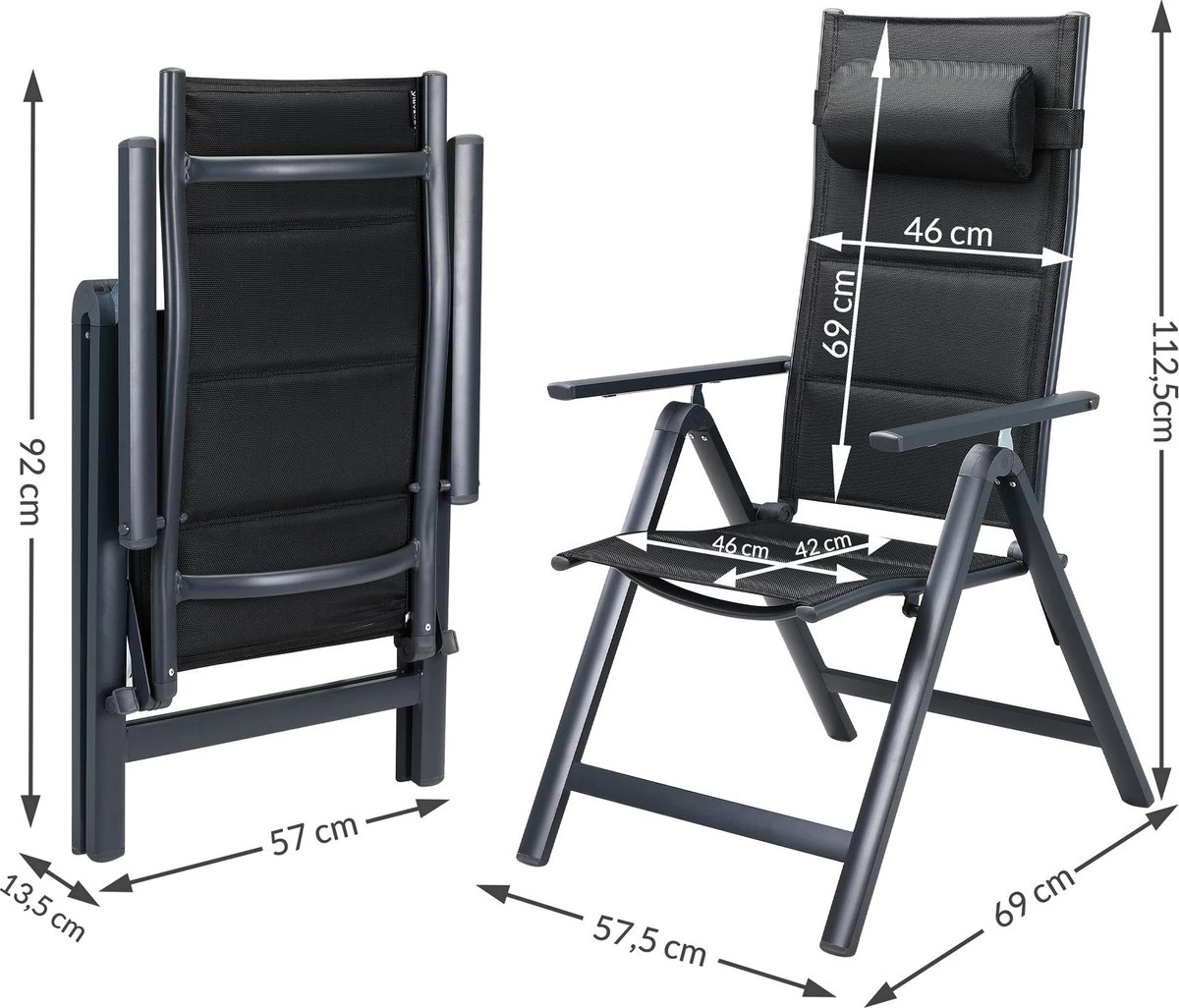 Casaria Tuinstoel Aluminium - 2 Stuks Inklapbaar - Antraciet 18 Casaria Tuinstoel Aluminium - 2 Stuks Inklapbaar - Antraciet - Afbeelding 16