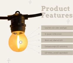 A Sunny Day Lichtsnoer Buiten - 10 Meter Inclusief 10 LED Lampen - 10 Meter Lichtsnoer Voor Buiten + 2 Meter Aansluitsnoer - Prikkabel - Priklicht - Lichtsnoer - 10 LED Lampen - E27 Fitting - Verlengbaar - Lichtsnoer Binnen -Philips Hue Winkel 1200x1029 4