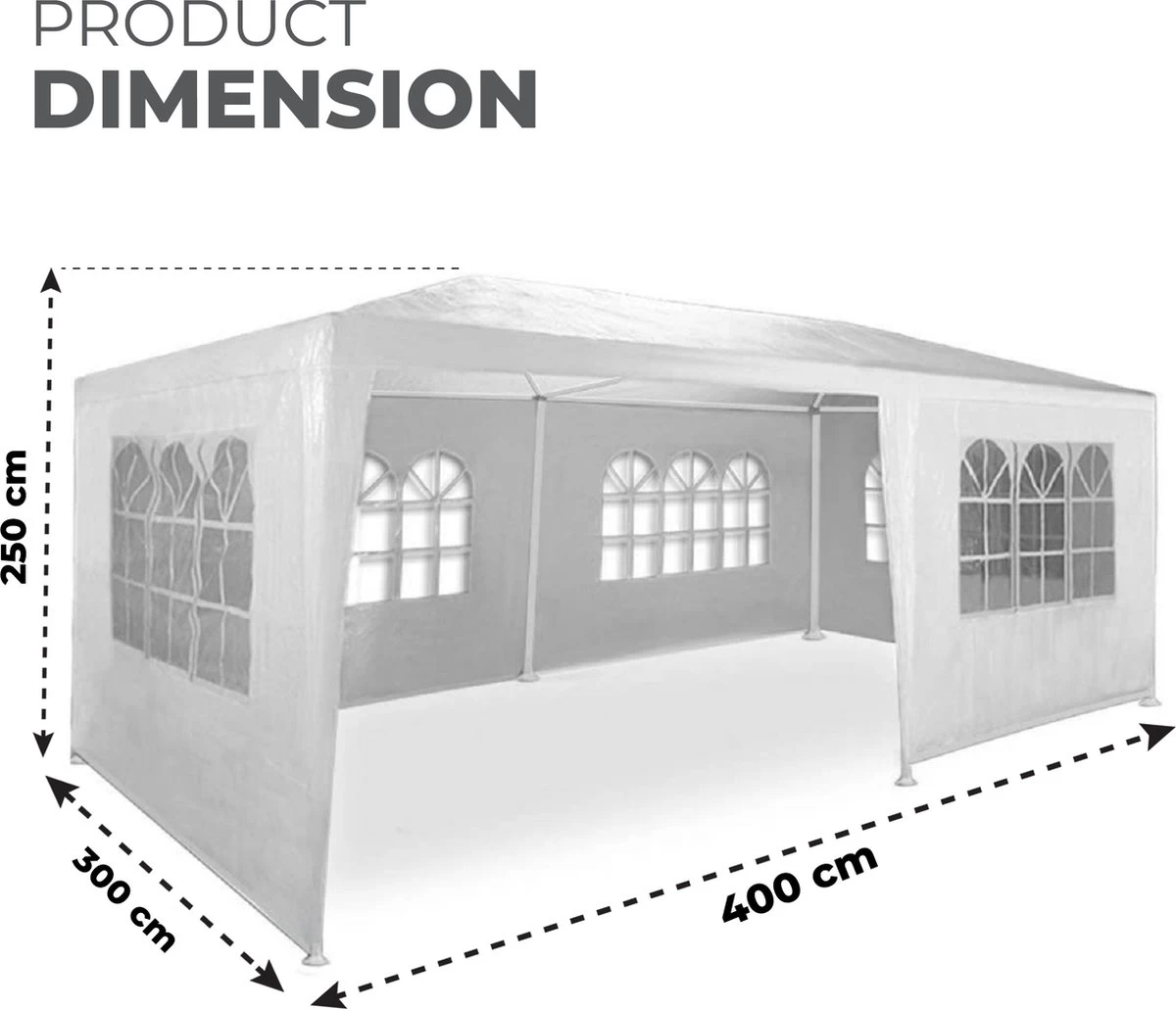 MaxxGarden Partytent - Paviljoen - 300 X 600 X 250 Cm - Met Zijwanden - Waterdicht Pro - 32mm Buizen – Wit 6 MaxxGarden Partytent - Paviljoen - 300 X 600 X 250 Cm - Met Zijwanden - Waterdicht Pro - 32mm Buizen – Wit - Afbeelding 4