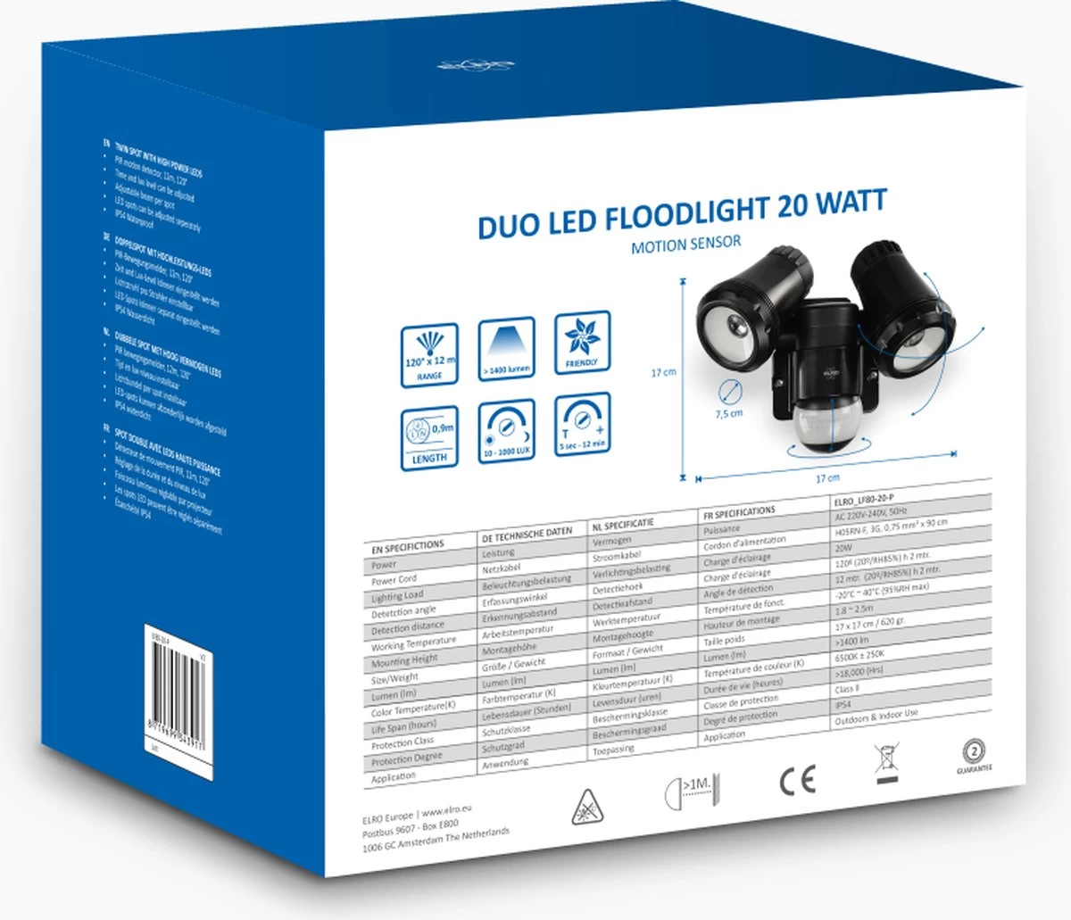 ELRO LF80 2-Kops LED Buitenlamp Met Bewegingsmelder - 2x10W – 1400lm – IP54 Waterdicht - Zwart 10 ELRO LF80 2-Kops LED Buitenlamp Met Bewegingsmelder - 2x10W – 1400lm – IP54 Waterdicht - Zwart - Afbeelding 8