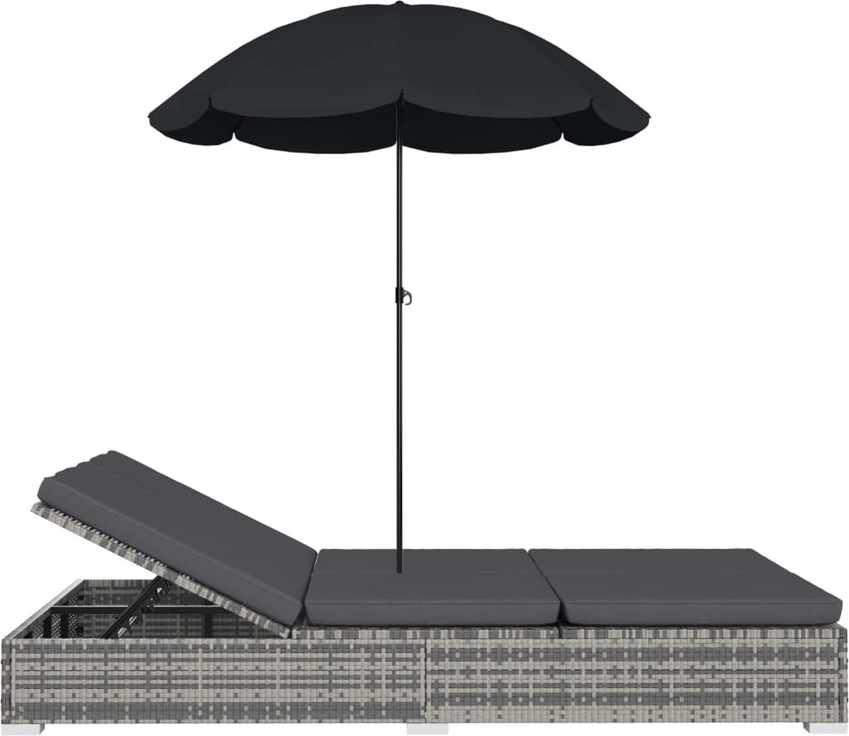 Prolenta Premium - Loungebed Met Parasol Poly Rattan Grijs 6 Prolenta Premium - Loungebed Met Parasol Poly Rattan Grijs - Afbeelding 4