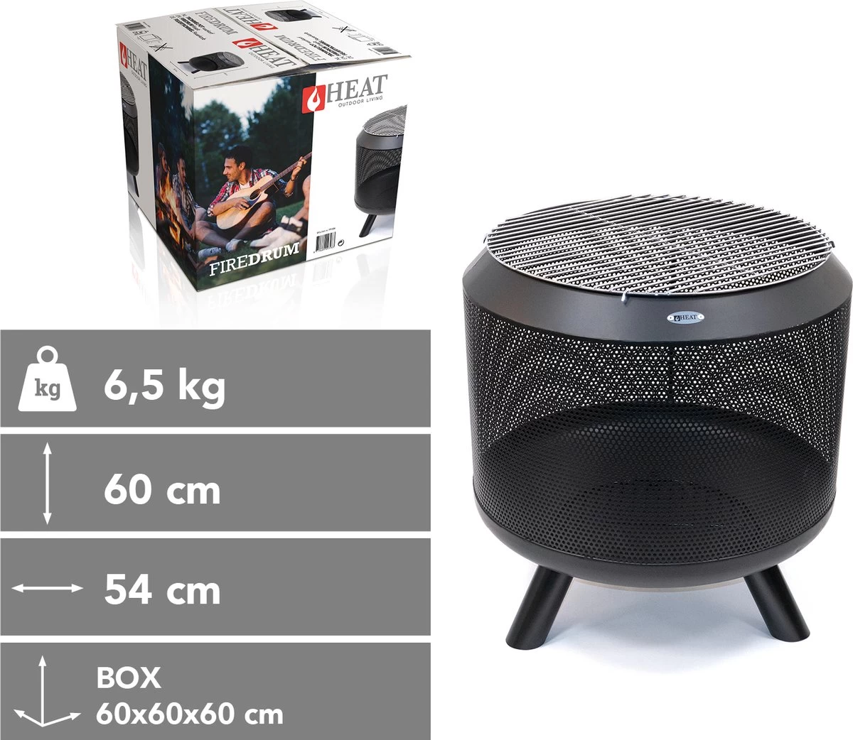 HEAT Outdoor Living - Trommelpot Incl. Grillrooster - Vuurkorf - Staal - Terrashaard - Vuurkorf Voor Buiten - Vuurton - Vuurhaard 8 HEAT Outdoor Living - Trommelpot Incl. Grillrooster - Vuurkorf - Staal - Terrashaard - Vuurkorf Voor Buiten - Vuurton - Vuurhaard - Afbeelding 6