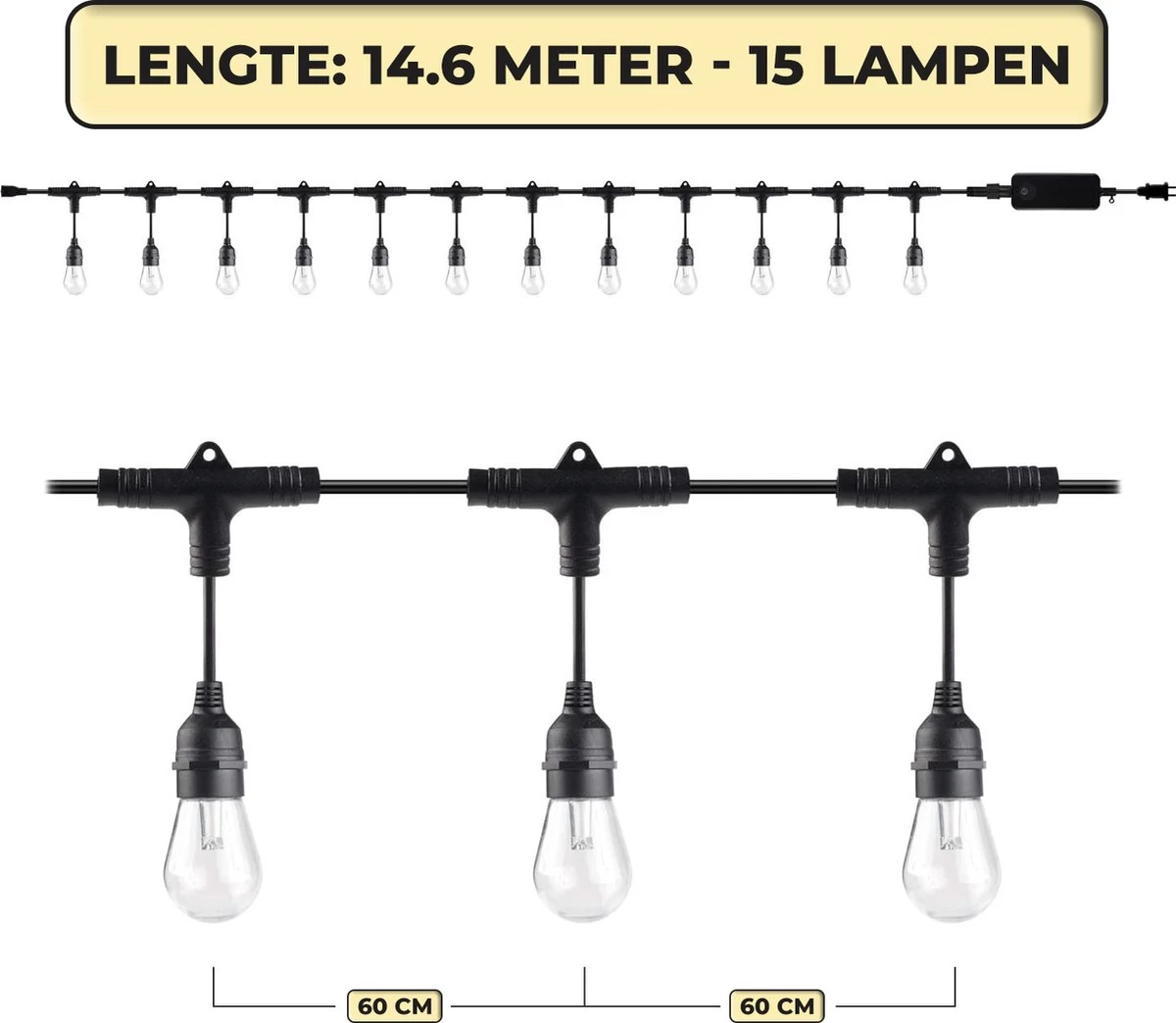Nince Smart Tuinverlichting 15 Meter - Bedien Met Smartphone - Sfeerverlichting Voor In De Tuin - Lichtsnoer - Tuinverlichting Met Snoer - E27 4 Nince Smart Tuinverlichting 15 Meter - Bedien Met Smartphone - Sfeerverlichting Voor In De Tuin - Lichtsnoer - Tuinverlichting Met Snoer - E27 - Afbeelding 2