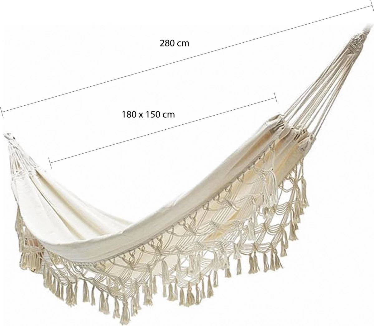 QUVIO Hangmat Voor In De Tuin - Tuinstoelen - Reishangmat Voor Camping, Outdoor En Reizen - Hamock - Katoen Ademend - Maximale Belasting Van 250KG - Lig Oppervlak Van 180 Cm - Geschikt Voor 1 Persoon - Beige 4 QUVIO Hangmat Voor In De Tuin - Tuinstoelen - Reishangmat Voor Camping, Outdoor En Reizen - Hamock - Katoen Ademend - Maximale Belasting Van 250KG - Lig Oppervlak Van 180 Cm - Geschikt Voor 1 Persoon - Beige - Afbeelding 2