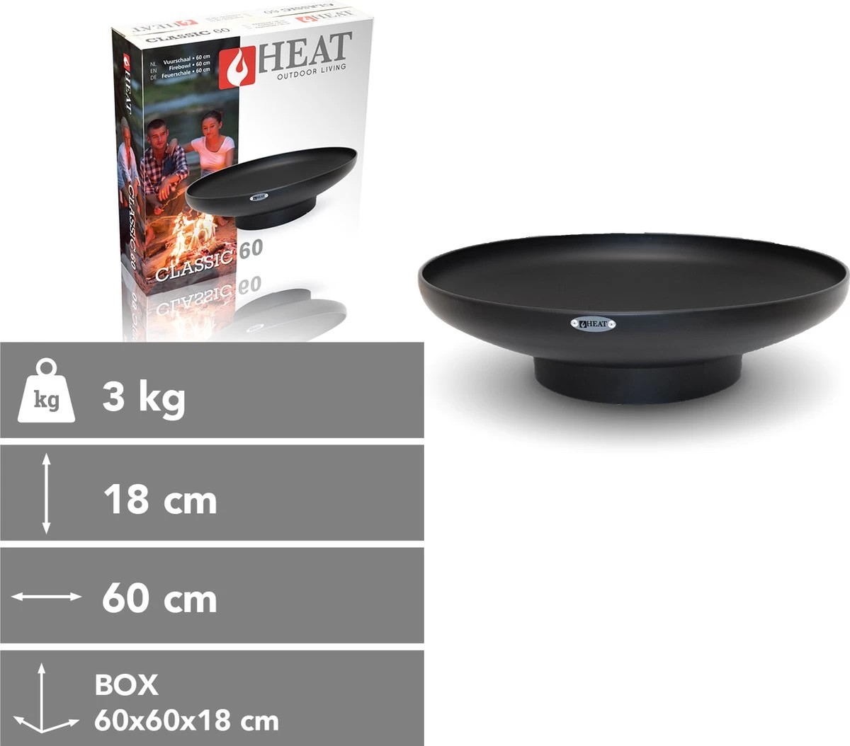 HEAT Outdoor Living - Vuurschaal Classic Ø 60 Cm Zwart - Staal - Vuurkorf - Vuurschaal BBQ - Vuurschaal Voor Buiten - Terraskachel - Tuinkachel Terrashaard - Vuurkorf Voor Buiten - Vuurkorf BBQ - Vuurton - Terraskachel - 60x60x16 Cm 4 HEAT Outdoor Living - Vuurschaal Classic Ø 60 Cm Zwart - Staal - Vuurkorf - Vuurschaal BBQ - Vuurschaal Voor Buiten - Terraskachel - Tuinkachel Terrashaard - Vuurkorf Voor Buiten - Vuurkorf BBQ - Vuurton - Terraskachel - 60x60x16 Cm - Afbeelding 2