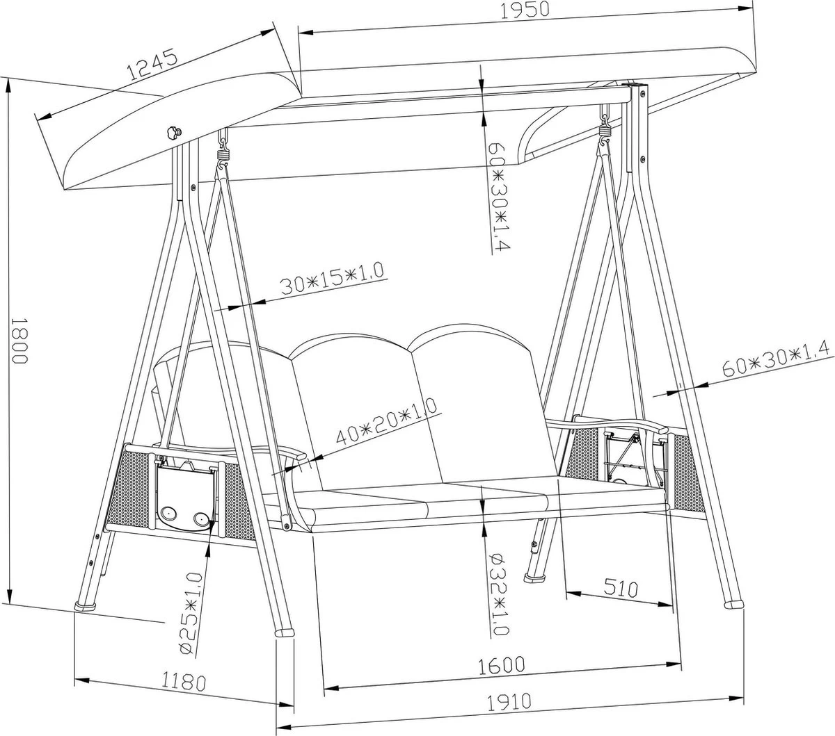SORARA® Luxe Schommelbank Met Zonnescherm - Bruin - Zware Kwaliteit. 4 SORARA® Luxe Schommelbank Met Zonnescherm - Bruin - Zware Kwaliteit. - Afbeelding 2