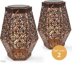 Gadgy Solar Lantaarn Hexagon - Tafellamp Set Van 2 - Tuinlantaarn In Koper Kleur - Solar Tuinverlichting Op Zonneenergie - Led Buitenverlichting Met Dag/nacht Sensor - Hanglamp - 20 X Ø 15 Cm - Metaal -Philips Hue Winkel 1200x1060 6