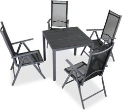 Tuinset 4 + 1 Klapstoelen Tuintafel – Aluminium 80x80cm - Grijs -Philips Hue Winkel 1200x1080