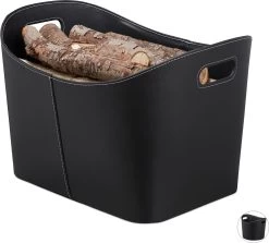 Relaxdays Houtmand Kunstleer - Haardhout Mand Zwart - Opbergmand - Haardmand - XL