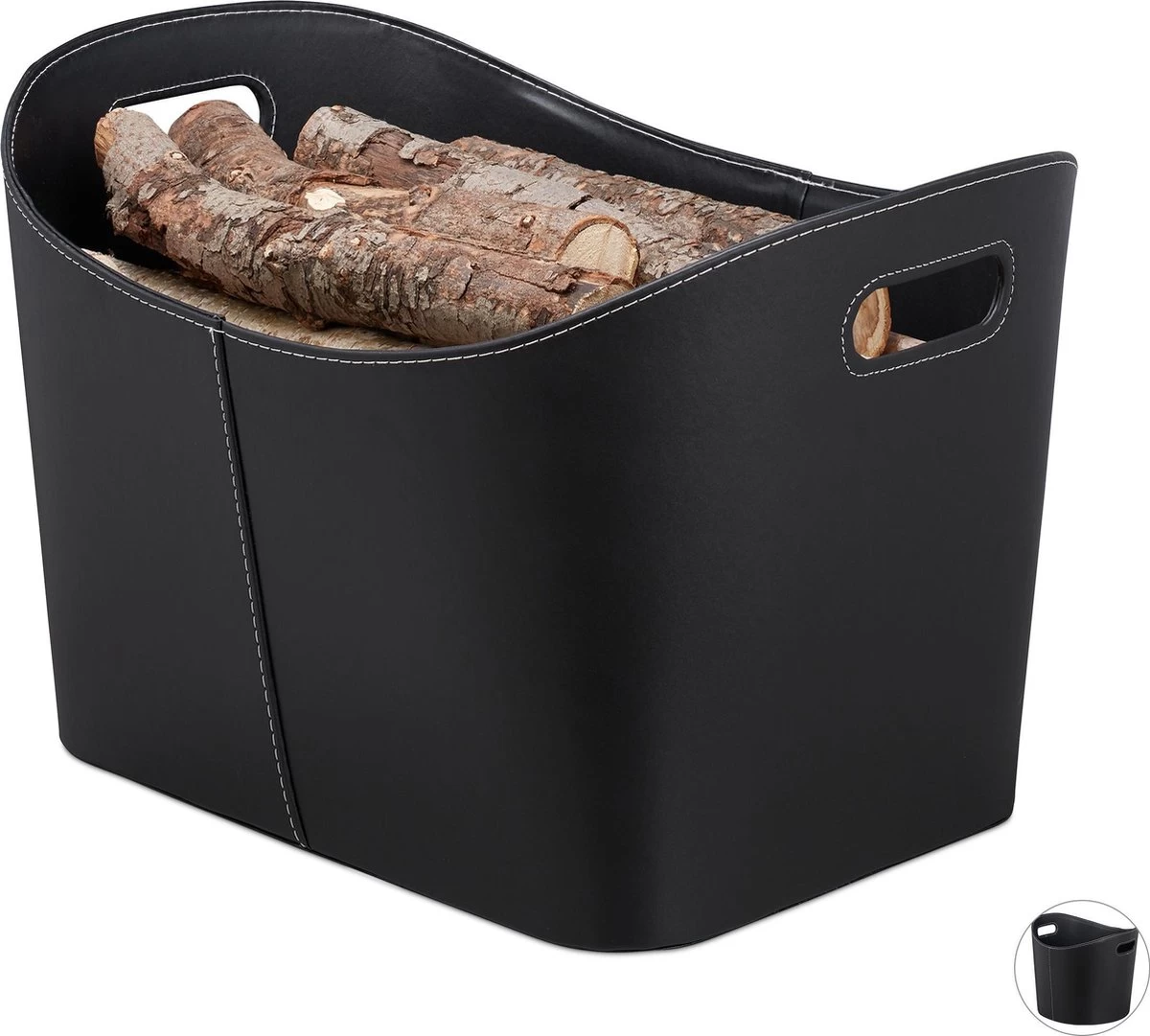 Relaxdays Houtmand Kunstleer - Haardhout Mand Zwart - Opbergmand - Haardmand - XL 3 Relaxdays Houtmand Kunstleer - Haardhout Mand Zwart - Opbergmand - Haardmand - XL