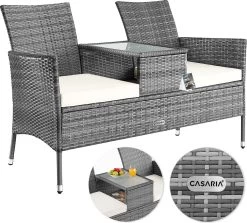 Casaria Polyrattan Tuinbank - Incl. Tafel & Kussens 7 Cm - Grijs -Philips Hue Winkel 1200x1084