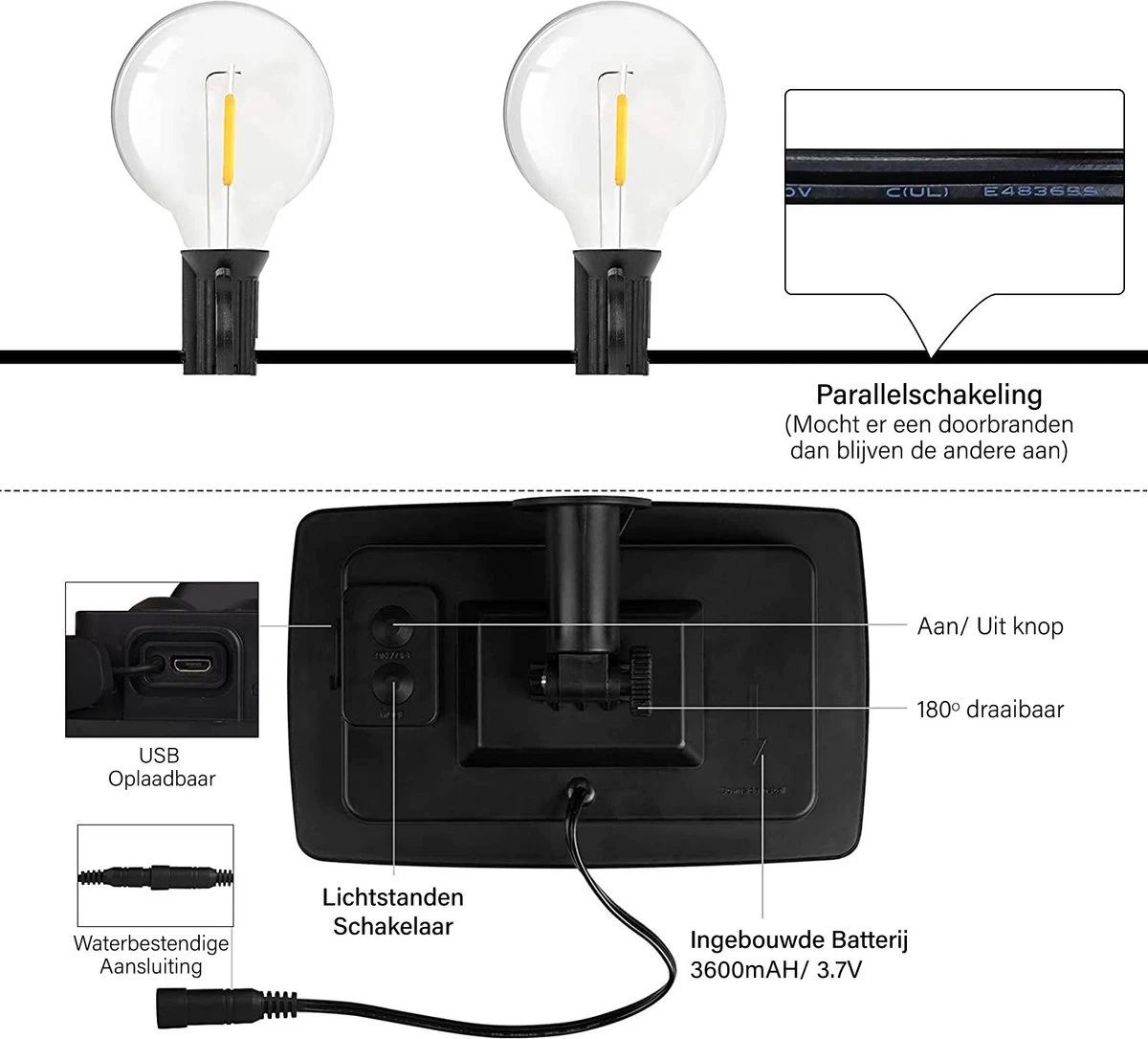 Homèlle Solar Lichtsnoer - 25 LED - 7.5 Meter - Warm-wit - Tuinverlichting Op Zonne-energie - Kerstverlichting - Buitenverlichting - Lichtslinger - Lampjes Slinger - Transperant 5 Homèlle Solar Lichtsnoer - 25 LED - 7.5 Meter - Warm-wit - Tuinverlichting Op Zonne-energie - Kerstverlichting - Buitenverlichting - Lichtslinger - Lampjes Slinger - Transperant - Afbeelding 3