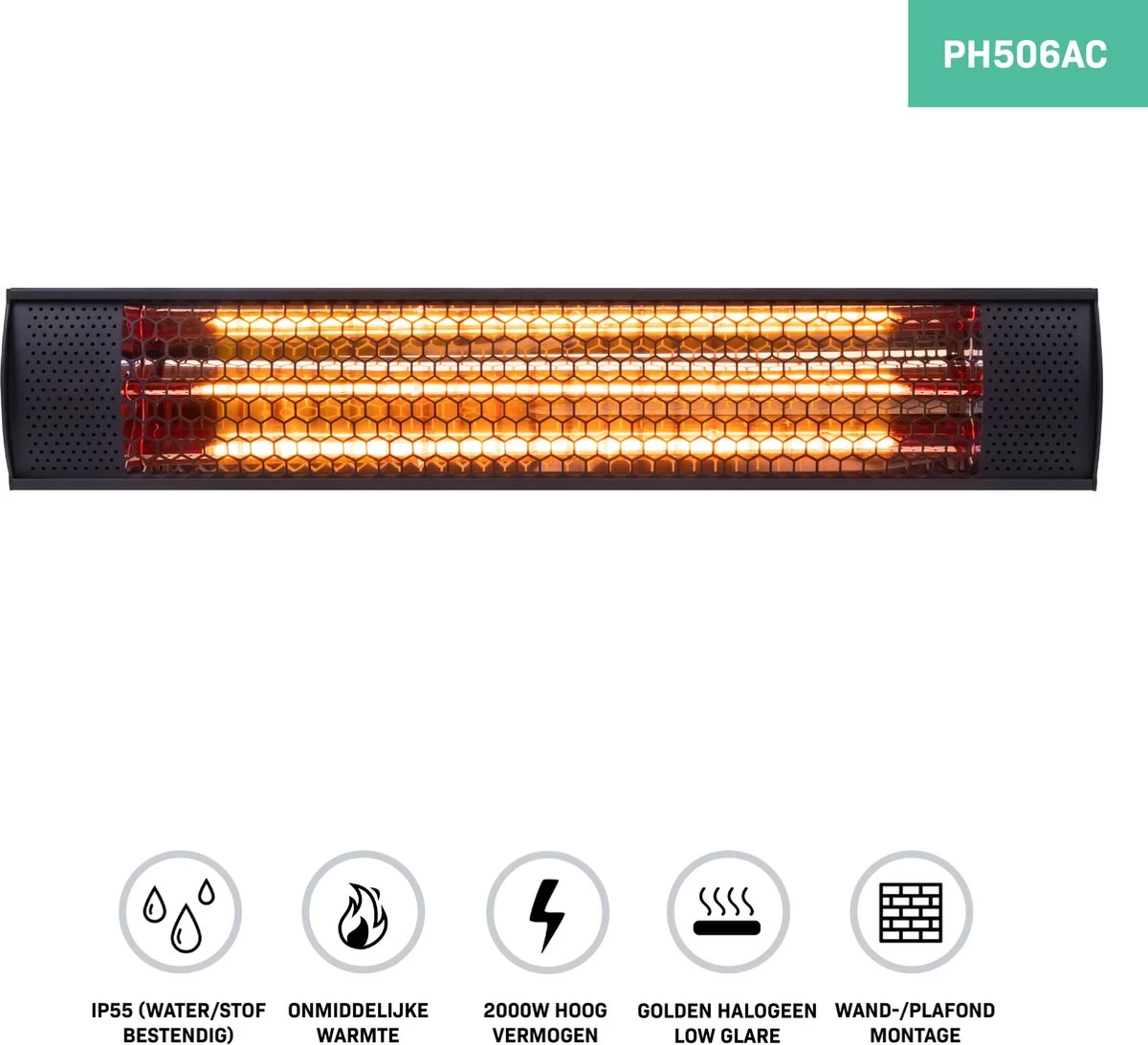 VONROC Sfeervolle Terrasverwarmer – Marsili Compact 2000W – Hoog Rendement – Low Glare Lamp – Voor Muur Of Plafond 6 VONROC Sfeervolle Terrasverwarmer – Marsili Compact 2000W – Hoog Rendement – Low Glare Lamp – Voor Muur Of Plafond - Afbeelding 4