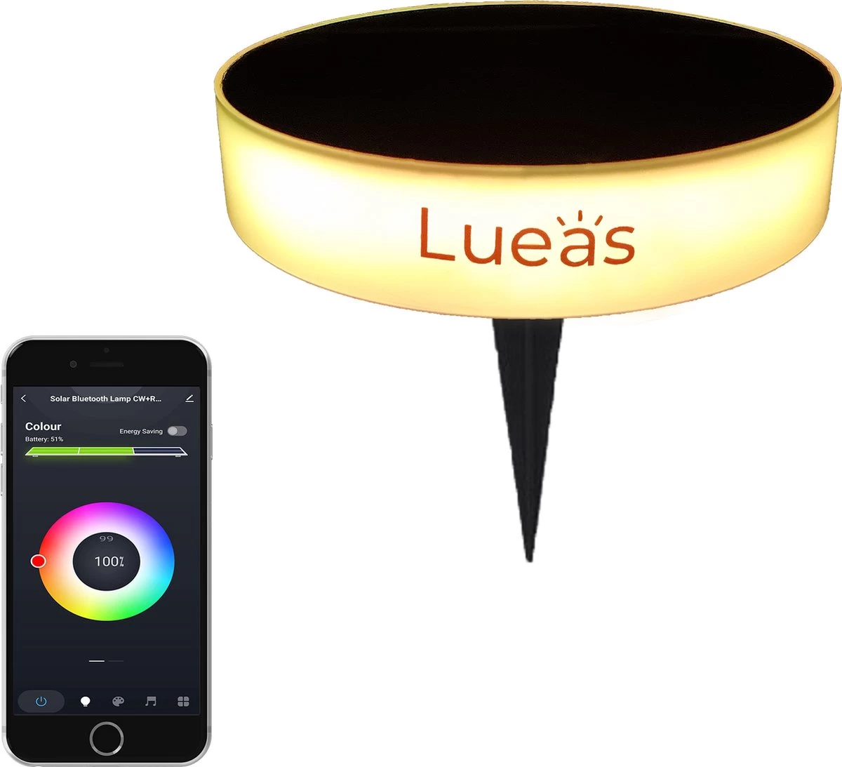 Lueas® - Solar Grondspot Telefoonbestuurbaar- Met App - Zonne-energie - Muurlamp - Lichtsensor - Bluetooth 4 Lueas® - Solar Grondspot Telefoonbestuurbaar- Met App - Zonne-energie - Muurlamp - Lichtsensor - Bluetooth - Afbeelding 2