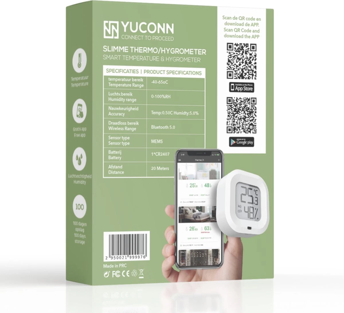 YUCONN Hygrometer Bluetooth - Temperatuurmeter Binnen En Buiten - Weerstation Draadloos - Luchtvochtigheidsmeter Binnen En Buiten - Digitaal Gratis App 14 YUCONN Hygrometer Bluetooth - Temperatuurmeter Binnen En Buiten - Weerstation Draadloos - Luchtvochtigheidsmeter Binnen En Buiten - Digitaal Gratis App - Afbeelding 12