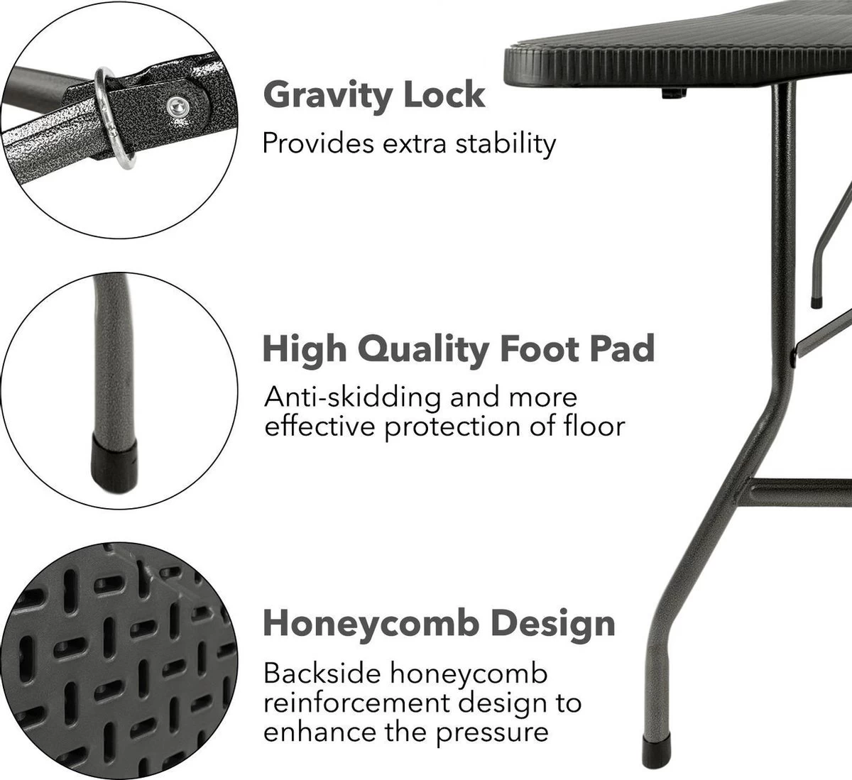 MaxxGarden Vouwtafel - Zwart - Rotanlook - 180x75x74 Cm 6 MaxxGarden Vouwtafel - Zwart - Rotanlook - 180x75x74 Cm - Afbeelding 4