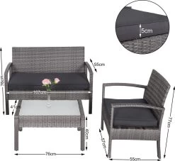 Casaria Polyrattan Loungeset – 2 Stoelen 1 Bank 1 Tafel - Antraciet -Philips Hue Winkel 1200x1104 4