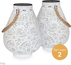 Gadgy Solar Lantaarn Mat Wit - Tafellamp Set Van 2 - Solar Tuinverlichting Op Zonneenergie - Led Buitenverlichting Met Dag/Nacht Sensor - Hanglamp - Tuinlantaarn - Metaal - 23 X Ø17.5CM -Philips Hue Winkel 1200x1105 8