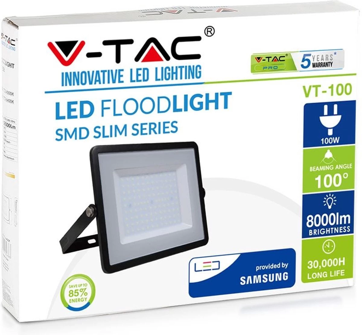 V-tac VT-100-B LED Schijnwerper - 100 W - 8000 Lm - 6400K - Zwart 16 V-tac VT-100-B LED Schijnwerper - 100 W - 8000 Lm - 6400K - Zwart - Afbeelding 14