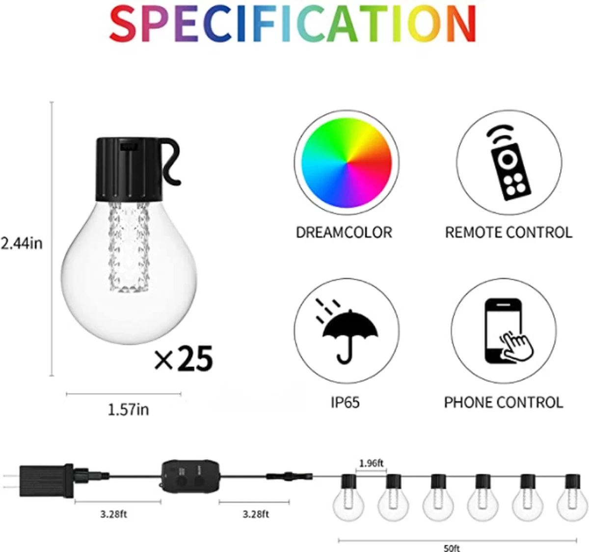 Lichtendirect- Smart Led - Lichtsnoer- 15 Meter- 25 Led Lampen- Met App Functie En Afstandsbediening- Tuinverlichting- Lichtsnoeren- Voor Buiten- Prikkabel- Buitenverlichting- Waterbestendig IP65- Prikkabel- Kerst Verlichting - Lichtslinger 12 Lichtendirect- Smart Led - Lichtsnoer- 15 Meter- 25 Led Lampen- Met App Functie En Afstandsbediening- Tuinverlichting- Lichtsnoeren- Voor Buiten- Prikkabel- Buitenverlichting- Waterbestendig IP65- Prikkabel- Kerst Verlichting - Lichtslinger - Afbeelding 10
