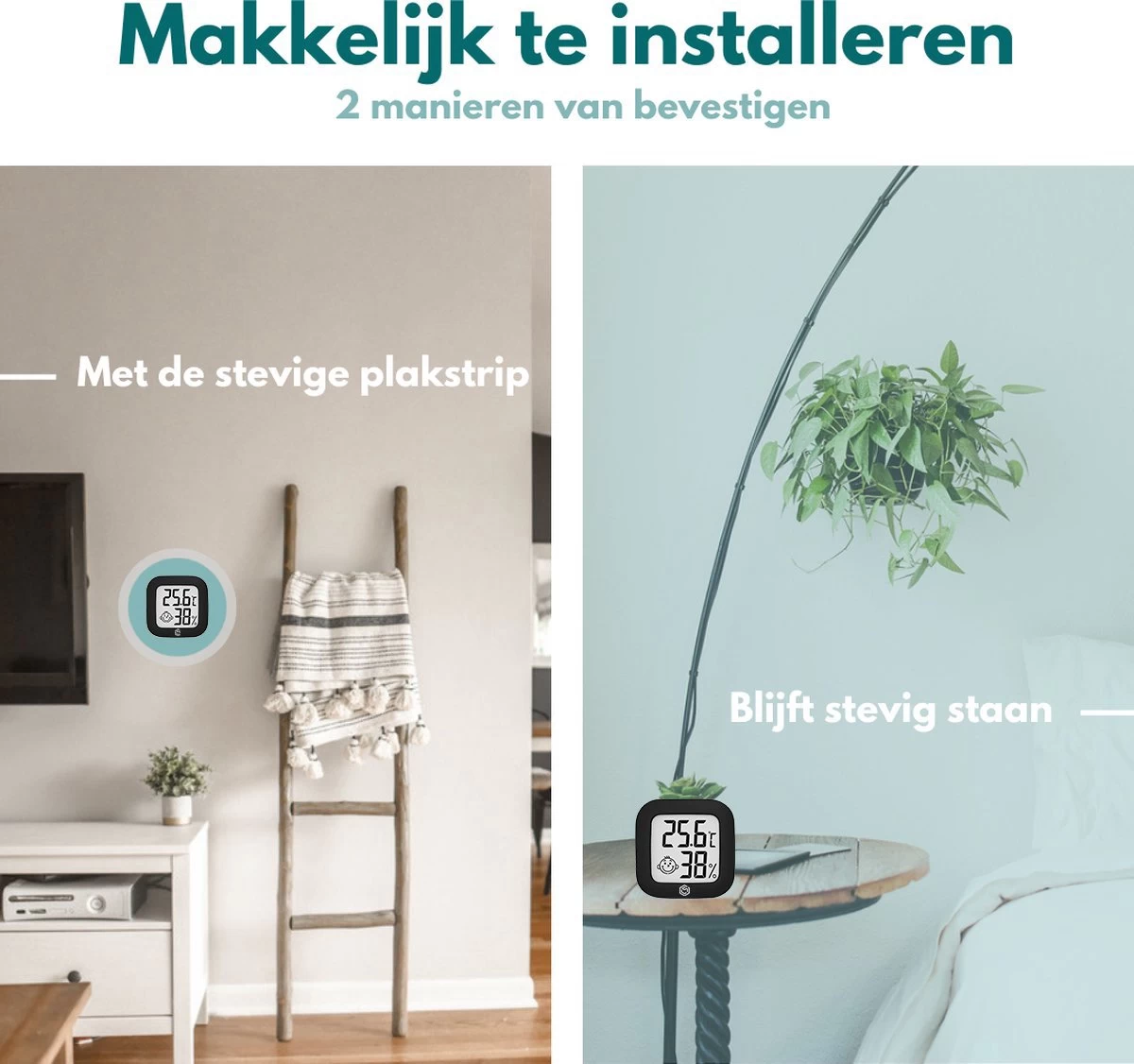 Ease Electronicz Hygrometer - Weerstation - Luchtvochtigheidsmeter - Thermometer Voor Binnen - Incl. Batterij En Plakstrip 8 Ease Electronicz Hygrometer - Weerstation - Luchtvochtigheidsmeter - Thermometer Voor Binnen - Incl. Batterij En Plakstrip - Afbeelding 6