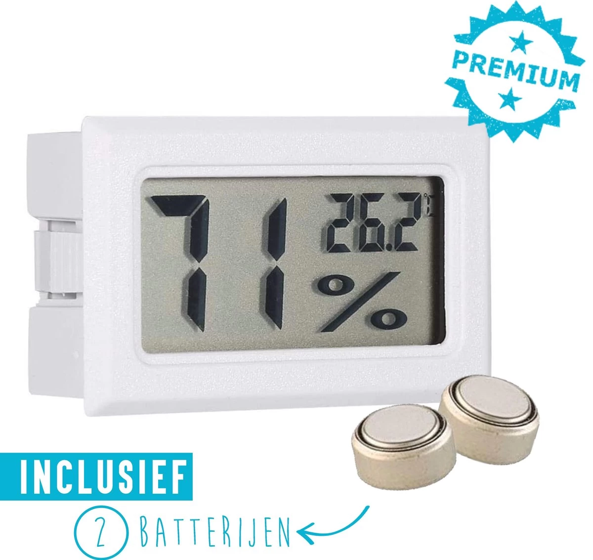 Compacte Hygrometer Mèt Batterijen - Wit - Hygro- En Thermometer - Digitale Luchtvochtigheidsmeter - Vochtmeter Voor Binnen - 2 In 1 3 Compacte Hygrometer Mèt Batterijen - Wit - Hygro- En Thermometer - Digitale Luchtvochtigheidsmeter - Vochtmeter Voor Binnen - 2 In 1