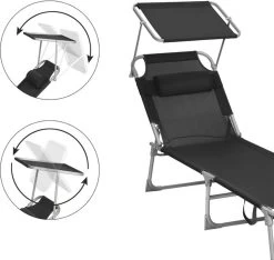 Ligstoel Met Hoofdsteun En Zon Bescherming Verstelbare Rugleuning Inklapbaar Donker Grijs Ligbed Tuin -Philips Hue Winkel 1200x1137