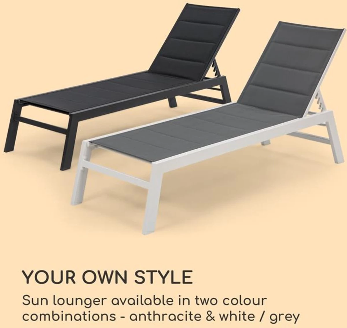 Blumfeldt Renazzo Lounge Ligstoel - Ligbed Voor De Tuin - Aluminium Tuinstoel - 6 Standen - Waterafstotend - Bekleding Van 70 % Pvc En 30 % Polyetheen - Grijs 6 Blumfeldt Renazzo Lounge Ligstoel - Ligbed Voor De Tuin - Aluminium Tuinstoel - 6 Standen - Waterafstotend - Bekleding Van 70 % Pvc En 30 % Polyetheen - Grijs - Afbeelding 4