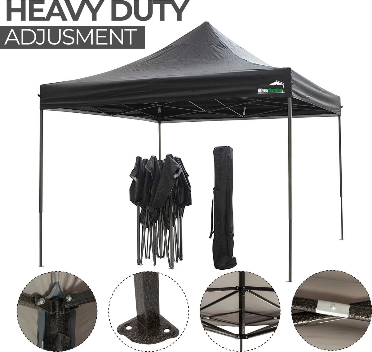 MaxxGarden Easy-up Partytent - 3x3m - Standaard - Waterdicht - Opvouwbaar - Inclusief Draagtas - Zwart 4 MaxxGarden Easy-up Partytent - 3x3m - Standaard - Waterdicht - Opvouwbaar - Inclusief Draagtas - Zwart - Afbeelding 2