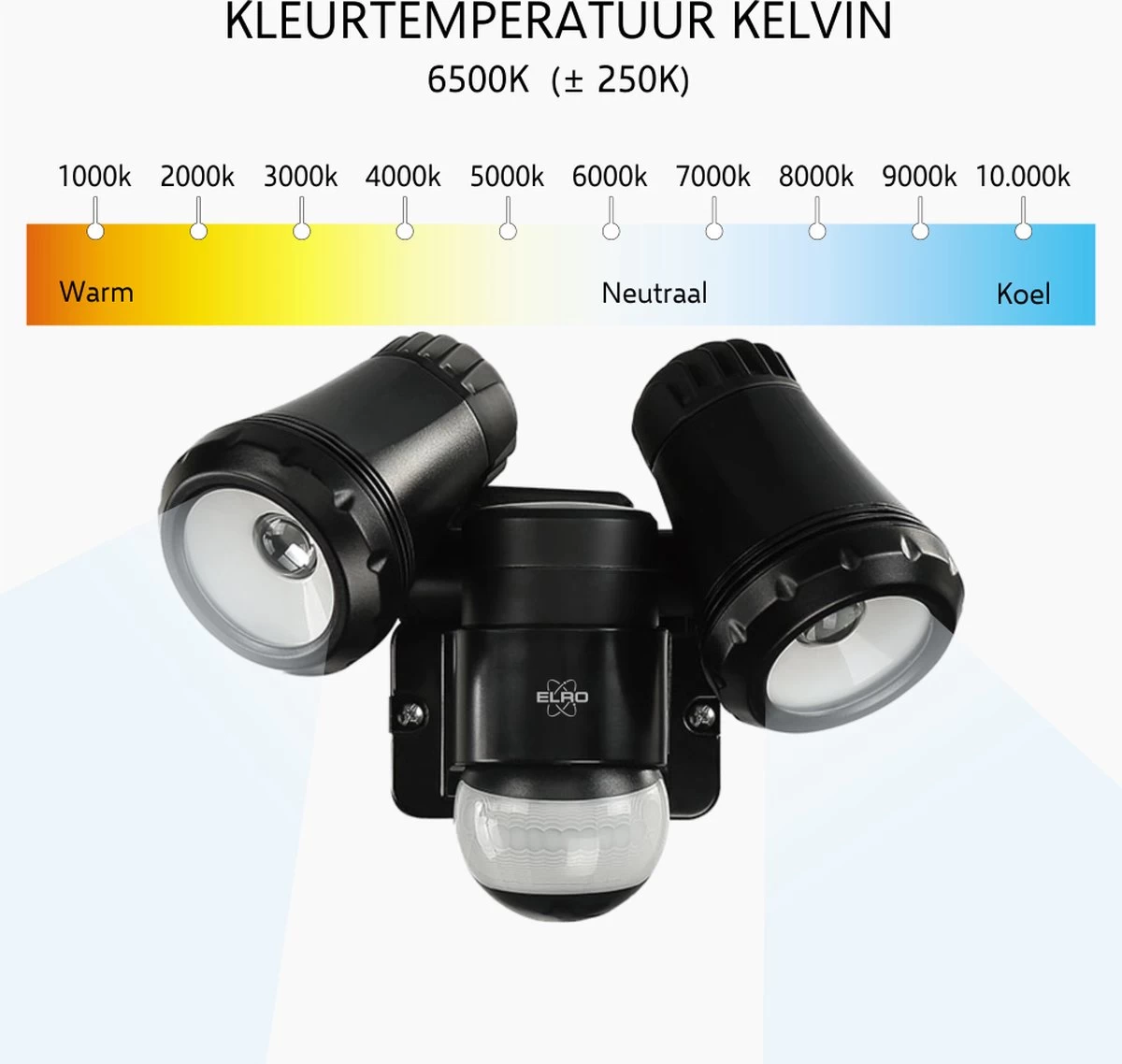 ELRO LF80 2-Kops LED Buitenlamp Met Bewegingsmelder - 2x10W – 1400lm – IP54 Waterdicht - Zwart 6 ELRO LF80 2-Kops LED Buitenlamp Met Bewegingsmelder - 2x10W – 1400lm – IP54 Waterdicht - Zwart - Afbeelding 4
