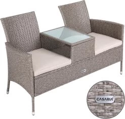 Casaria Tuinbank Polyrattan - 2-Zits Incl.Tafel - Weerbestendig Beige -Philips Hue Winkel 1200x1142 5