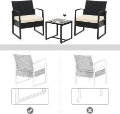 Songmics Tuinmeubelset, 3-delige Set, Van Polyrotan, Voor Outdoor, Terras, Balkon, Tuin, Eenvoudige Montage, Bijzettafel En 2 Stoelen, Zwart-beige -Philips Hue Winkel 1200x1143 4