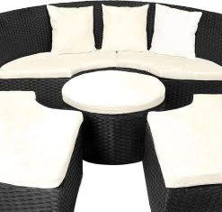 Casaria Polyrattan Zonne-Eiland Ø185cm – Incl. Kussens - Zwart Crème -Philips Hue Winkel 1200x1144 1