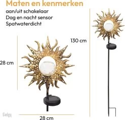 Gadgy Solar Tuinfakkel Zon Met Grondspies - Tuinsteker Set Van 2 St. - Tuinfakkels 103CM Hoog - Tuinverlichting Op Zonneenergie Buiten - Led Buitenverlichting Met Sensor - Brons Kleurig Metaal -Philips Hue Winkel 1200x1149 4