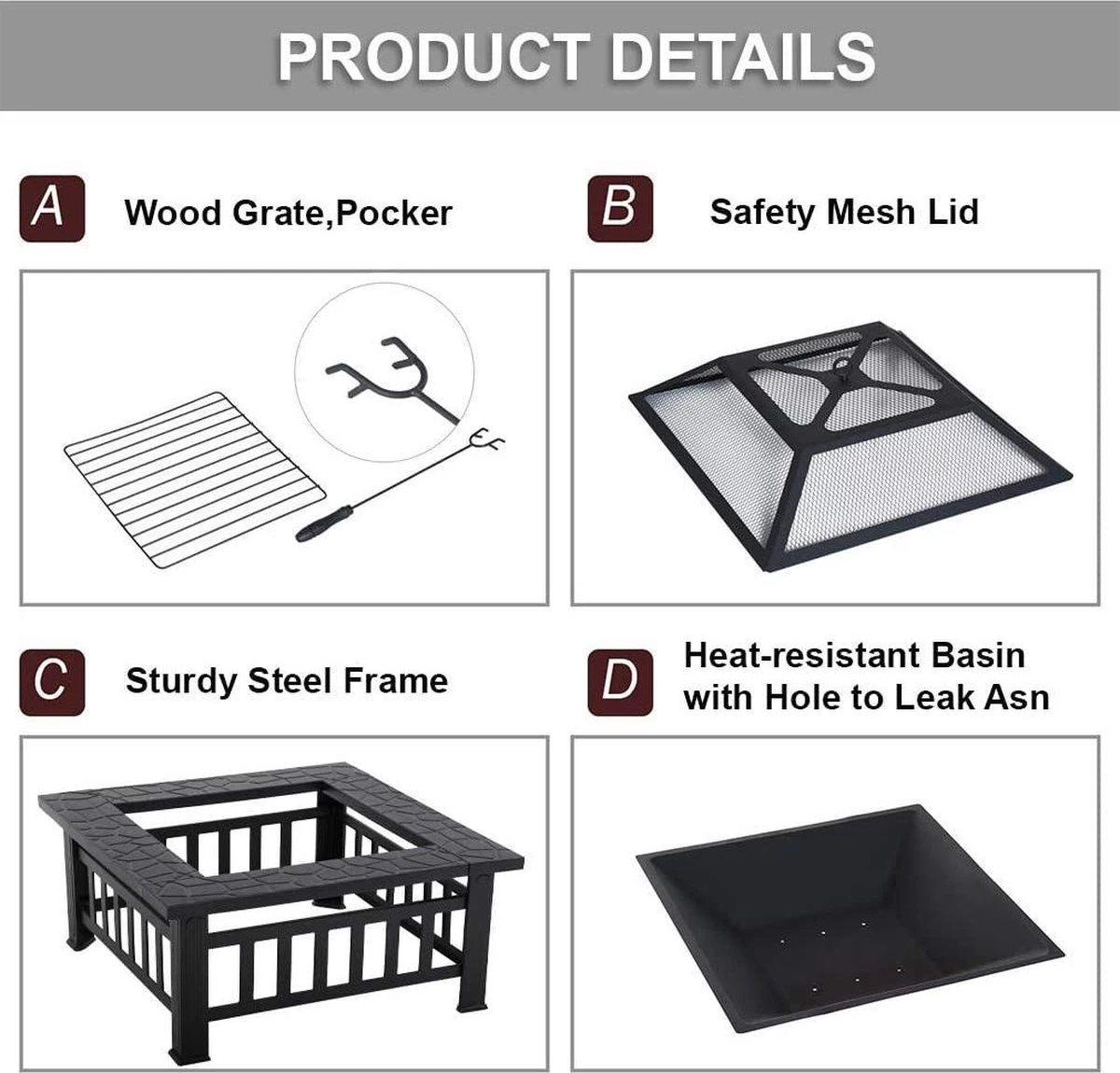 RJRQuality Vuurschaal 80 Cm BBQ Terrashaard Barbecue Vuurkorf Tuinhaard Met Vonkenscherm En Hoes 13 RJRQuality Vuurschaal 80 Cm BBQ Terrashaard Barbecue Vuurkorf Tuinhaard Met Vonkenscherm En Hoes - Afbeelding 11