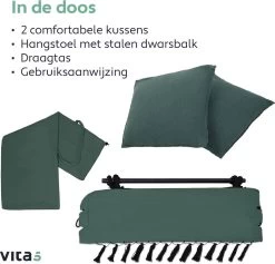 Vita5 XXL Hangstoel | Binnen&Buiten Hangnest | Incl. 2 Kussens En Boekenvak | Volwassenen&Kinderen | Hangmatstoel Tot 225kg | Donkergroen -Philips Hue Winkel 1200x1152 3