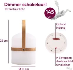 Gadgy Tafellamp Buiten USB Oplaadbaar - Ø 14,5 Cm - LED Dimb. - Oplaadbare Lamp Voor Buiten En Binnen - Tuinverlichting - Tentlamp - Brandt Tot 160 Uur -Philips Hue Winkel 1200x1153 6