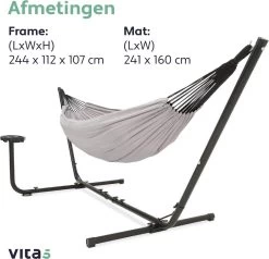 Vita5 Hangmat Met Standaard – 2 Persoons – Incl. Bekerhouder – 205kg Draaggewicht – Grijs -Philips Hue Winkel 1200x1155 1