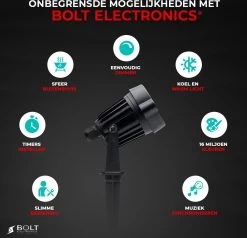 Bolt Electronics ® Tuinspot – Tuinverlichting LED Buiten – Hanglamp Buitenverlichting – Prikspot Buitenlamp - RGB Lamp – Bedienbaar Via App Tuinlamp – IP68 Waterdicht Muurlamp – Wandlamp – Verlichting Terras En Tuin – 9 Stuks -Philips Hue Winkel 1200x1156 11