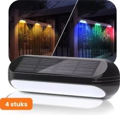 HEKO Solar® Tuinverlichting Dense - 4 Stuks - Solar Tuinverlichting Op Zonneenergie - Solar Wandlamp Buiten - Dag Nacht Sensor - 11 LEDs - RGB - Warm Wit Licht - Met Schroeven