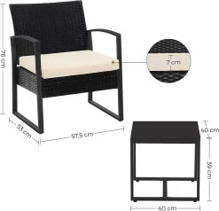 Songmics Tuinmeubelset, 3-delige Set, Van Polyrotan, Voor Outdoor, Terras, Balkon, Tuin, Eenvoudige Montage, Bijzettafel En 2 Stoelen, Zwart-beige -Philips Hue Winkel 1200x1157 7