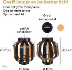 Gadgy Solar Lantaarn Gloeilamp Set Van 2 - Solar Tuinverlichting Op Zonneenergie – Led Buitenverlichting Met Dag/nacht Sensor - Tafellamp - Hanglamp - Tuinlantaarn - 20.5 X Ø 18 Cm - Zwart - Metaal -Philips Hue Winkel 1200x1158 12