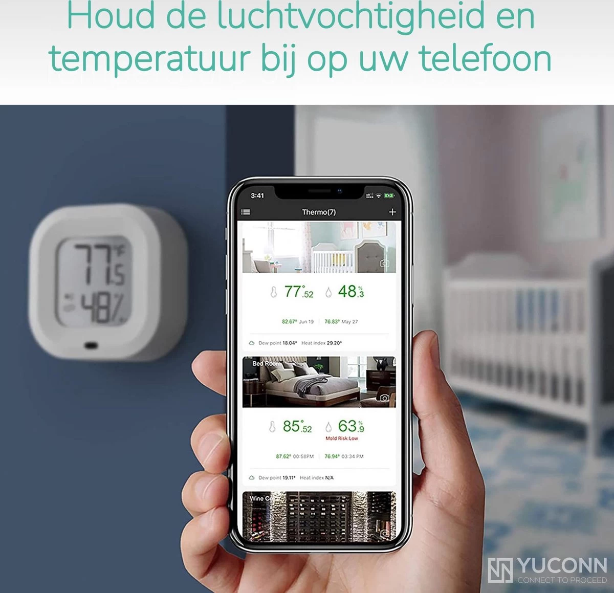 YUCONN Hygrometer Bluetooth - Temperatuurmeter Binnen En Buiten - Weerstation Draadloos - Luchtvochtigheidsmeter Binnen En Buiten - Digitaal Gratis App 9 YUCONN Hygrometer Bluetooth - Temperatuurmeter Binnen En Buiten - Weerstation Draadloos - Luchtvochtigheidsmeter Binnen En Buiten - Digitaal Gratis App - Afbeelding 7