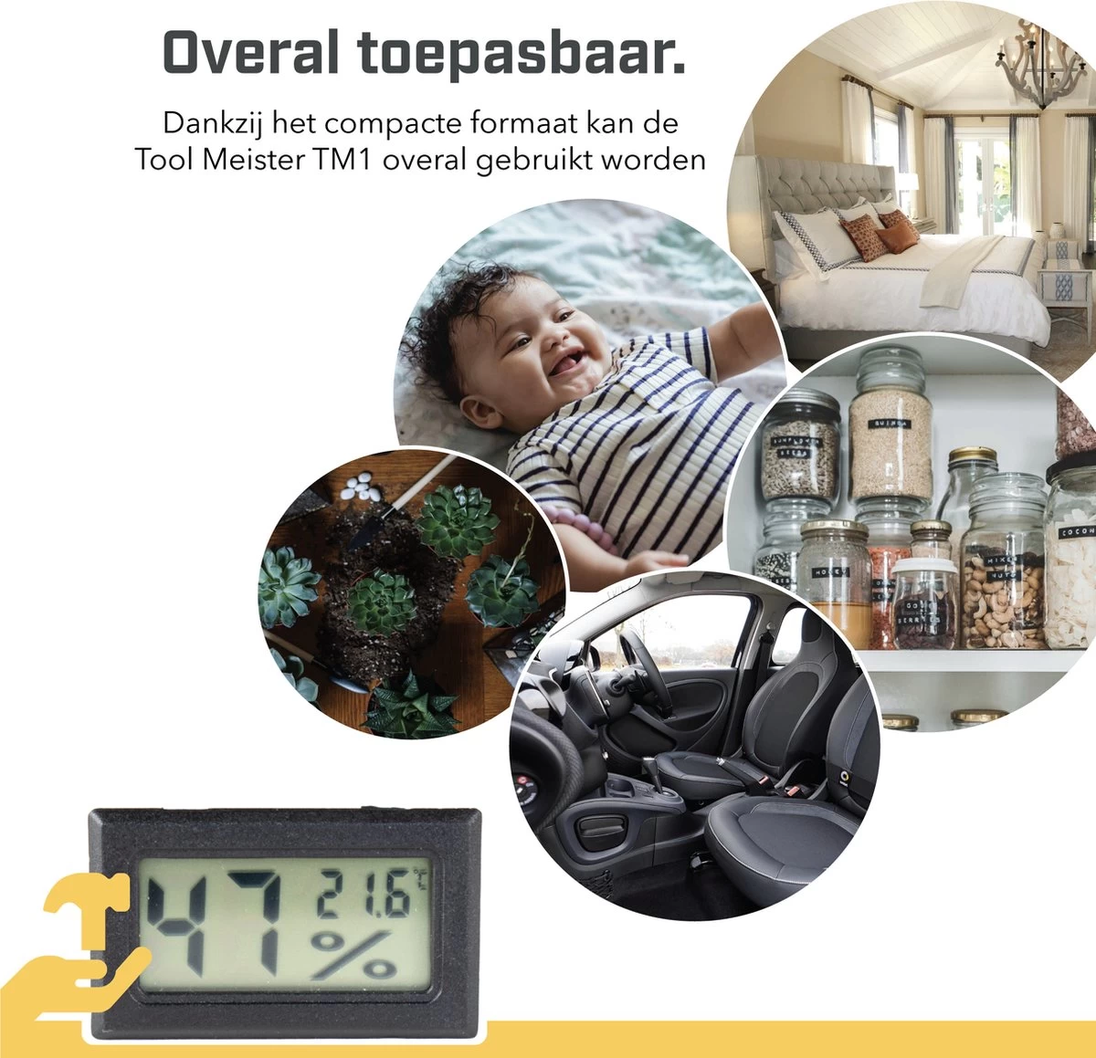 Tool Meister TM1 – Hygrometer & Thermometer - Binnen/Buiten/Koelkast – Digitaal - Zwart - Incl Batterijen 9 Tool Meister TM1 – Hygrometer & Thermometer - Binnen/Buiten/Koelkast – Digitaal - Zwart - Incl Batterijen - Afbeelding 7