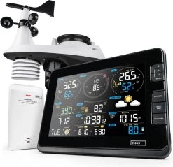 EMOS Weerstation Met Wifi, Draadloos Binnen- En Buitenweersysteem Met Kleurendisplay, Bewaakt Tijd & Datum, Temperatuur, Luchtvochtigheid, Luchtdruk, Comfort & Hitte-index, 12-24 Uursvoorspelling