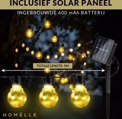 Homèlle Solar Lichtsnoer - 20 LED - 3+2 Meter - Warm-wit - ø5cm - Tuinverlichting Op Zonne-energie - Kerstverlichting - Buitenverlichting - Lichtslinger - Lampjes Slinger - Transparant -Philips Hue Winkel 1200x1165 4